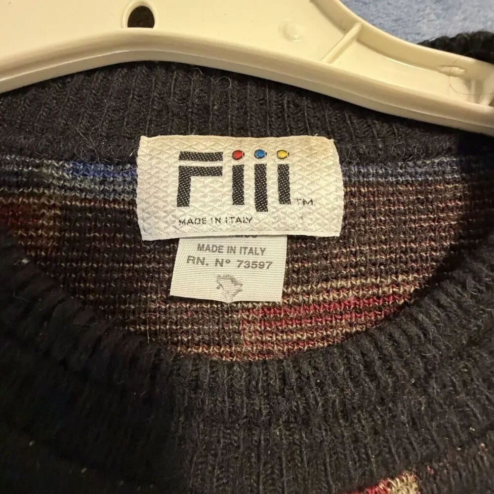Vintage Men’s Store Italy Sweater L Geometric Pattern Knit 80s 90s Wool Blend